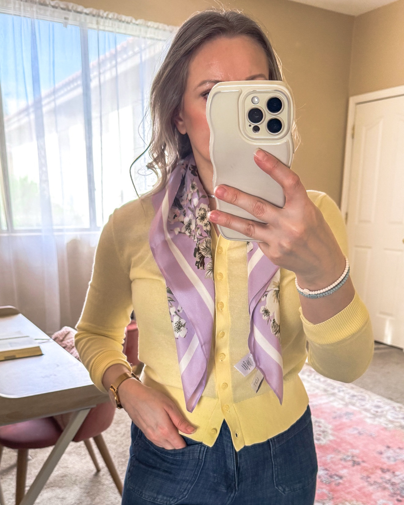 Spring finds from Loft: lightweight cardigan in lemon brûlée color and a floral silk scarf in soft lavender. Both on sale! 

#LTKPetite #LTKSeasonal #LTKSaleAlert