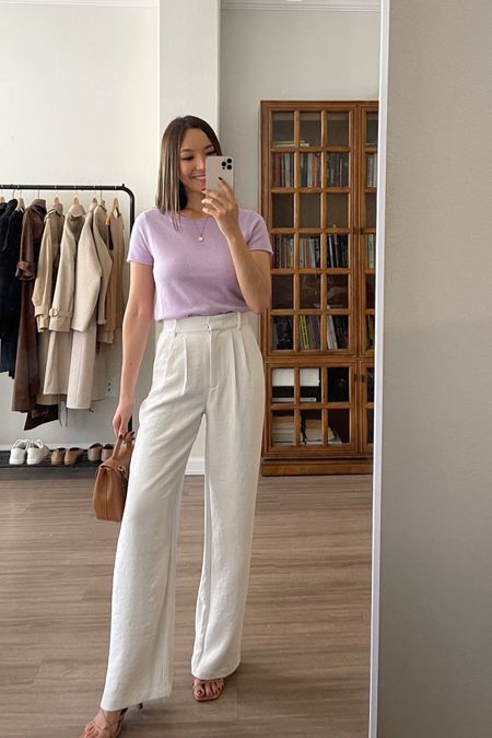 Pop of color for spring 🤍

Lilac top xs 
Trousers 25 - abercombie, if you’re under 5’4” I recommend getting the petite length 

Spring outfit / classic style / brunch / baby shower 

#LTKSeasonal #LTKstyletip
