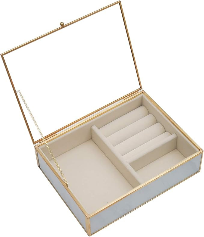 V-HANVER Clear Glass Jewelry Box with Velvet Tray, Modern Jewelry Organizer with Lid, Dust-Proof ... | Amazon (US)
