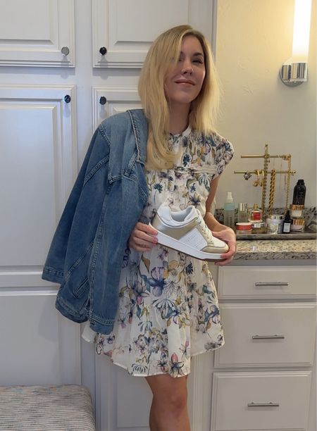 Dress
Floral dress
Denim jacket
Dress with sneakers 

Summer outfit 
Summer dress 
Vacation outfit
Vacation dress
Date night outfit
#Itkseasonal
#Itkover40
#Itku
#LTKShoeCrush #LTKFindsUnder100