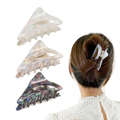 3PCS Triangle Hair Clips, Acetate Claw Clips, Nonslip Strong Hold Hair Claw Clips for Thick Thin Hair, Cute Fashion Hair Claw Accessories for Women and Girls | Amazon (US)