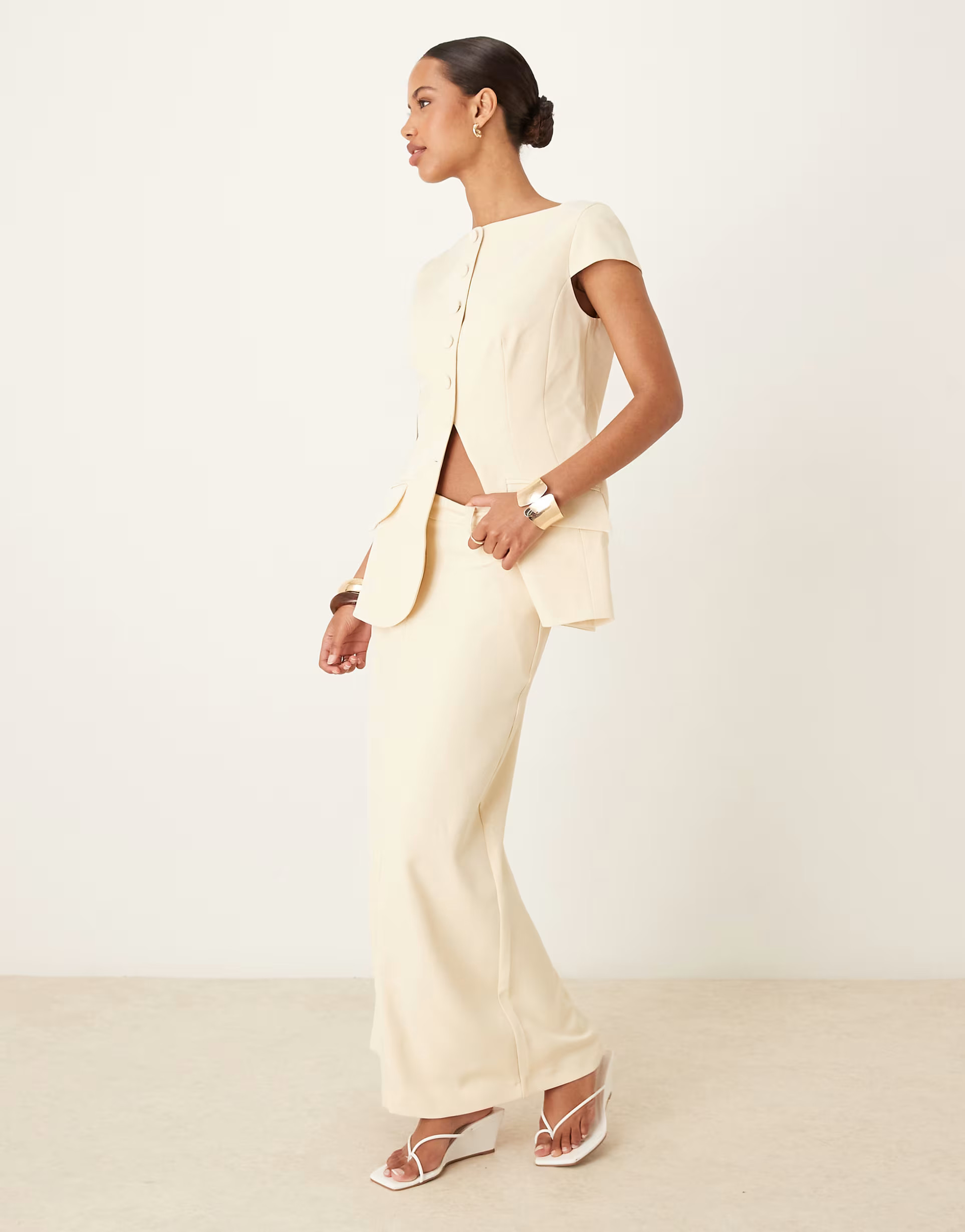 ASOS DESIGN tailored maxi skirt in buttermilk - part of a set | ASOS (Global)