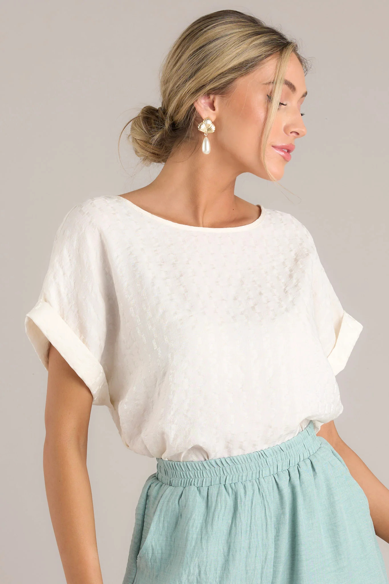 Pocket Of Sunshine Ivory Short Sleeve Top | Red Dress