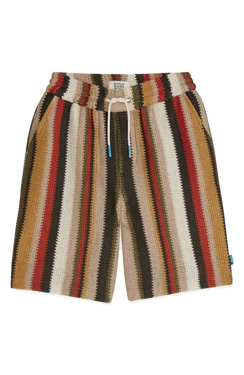 Scotch & Soda Kids' Stripe Knit Shorts in Multi Color Stripe at Nordstrom, Size 14 | Nordstrom