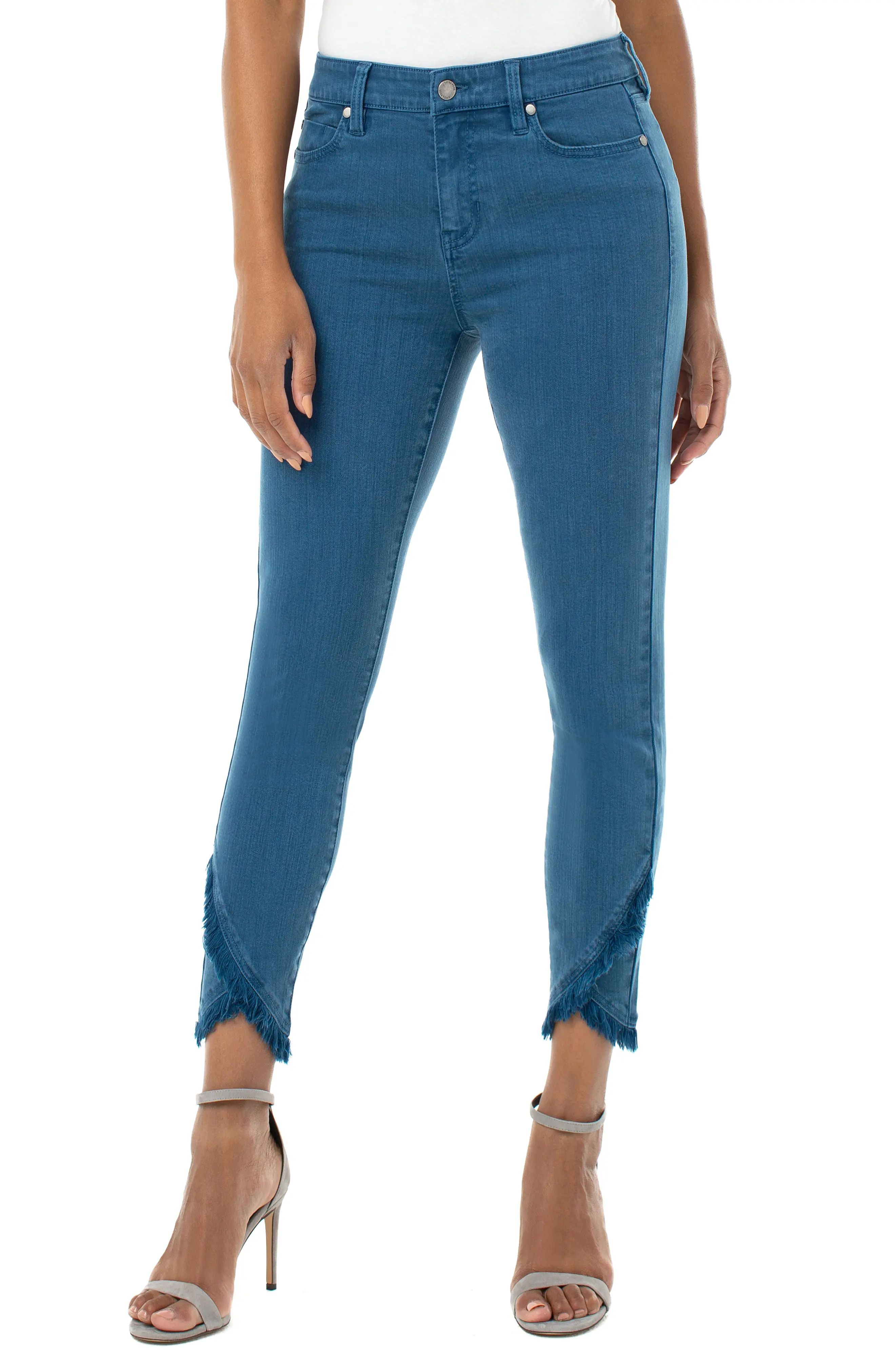 Women's Liverpool Abby High Waist Scallop Fringe Hem Skinny Jeans, Size 12 - Blue | Nordstrom