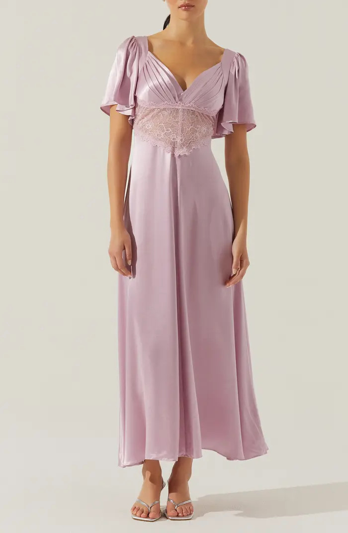 Aurelia Flutter Sleeve Lace & Satin Dress | Nordstrom