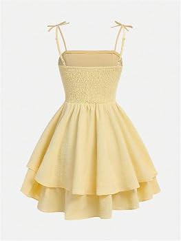 SHENHE Girl's Smocked Ruched A Line Swing Dress Layered Tie Shoulder Flowy Cami Dress | Amazon (US)