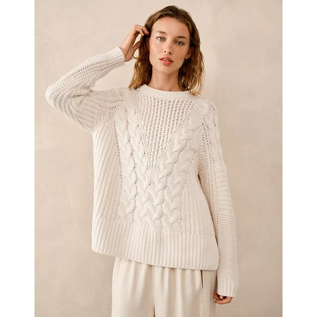 Oversized Patchwork Cable Jumper with Wool | Days At The Lake | The... | The White Company UK & ROW