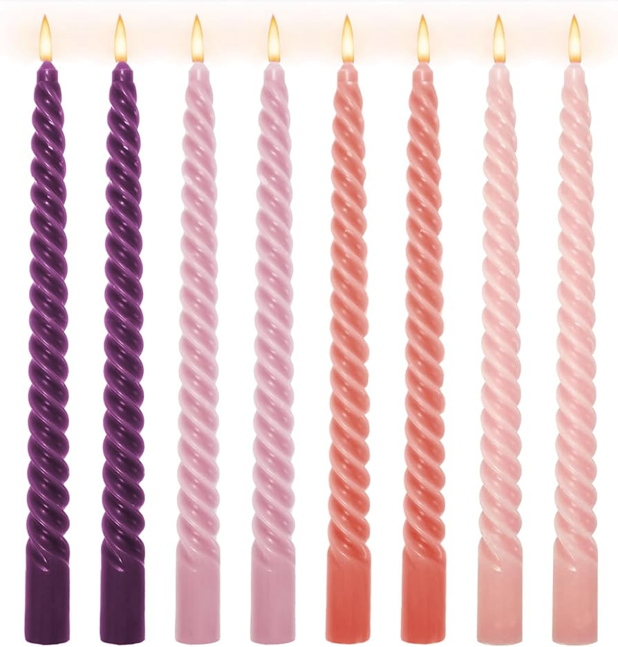 Whaline 8Pcs 10 Inch Pink Purple Gradient Color Spiral Taper Candles Dripless Twisted Wax Candles... | Amazon (US)