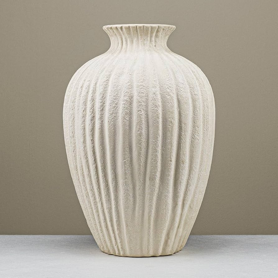 Handmade Ceramic Decorative Vase – Warm White Rustic Textured 10.4” Round Vase with Irregular... | Amazon (US)
