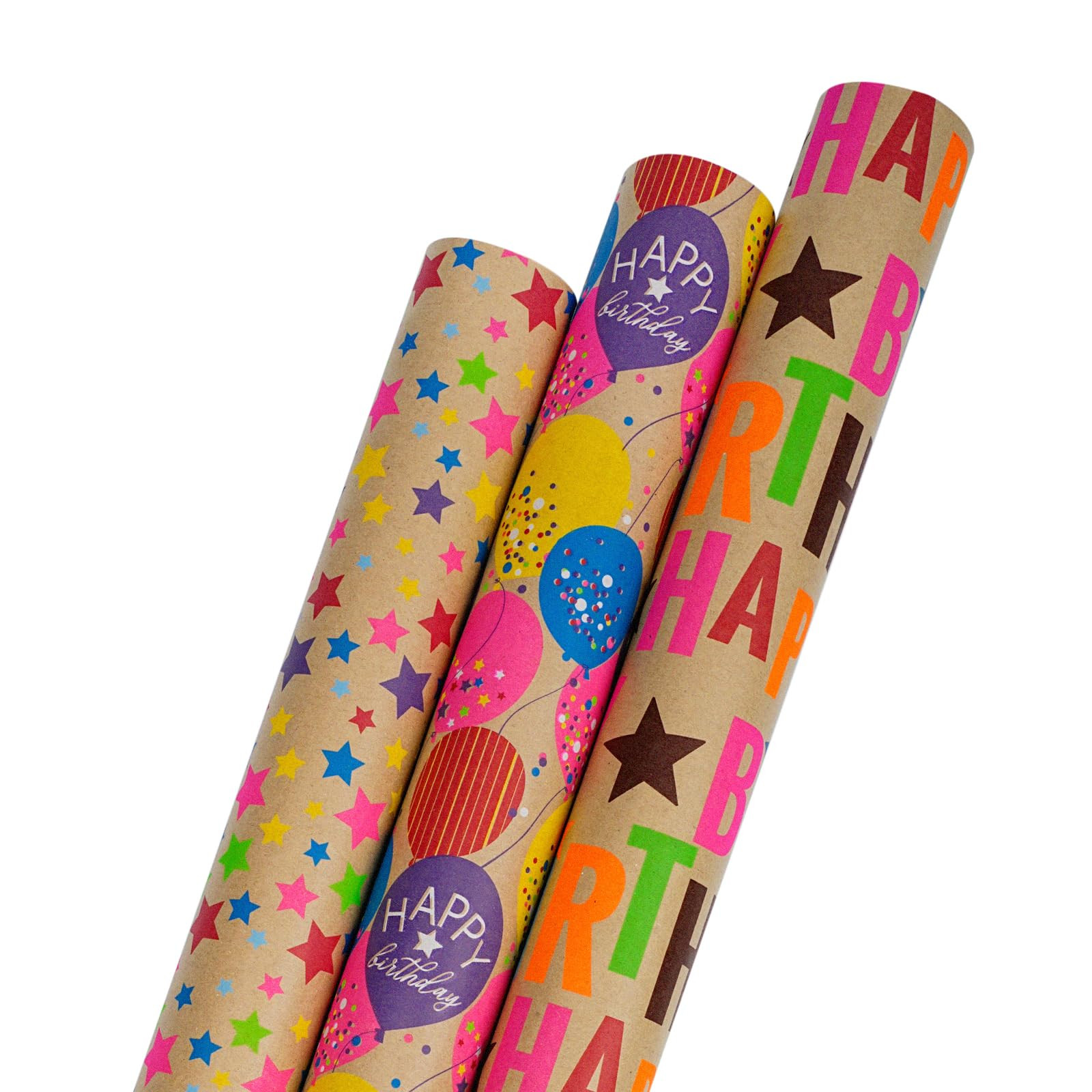 BIOBROWN Kraft Birthday Wrapping Paper - Mini Roll - 17 inch X 120 inch Per Roll - Colorful Text ... | Amazon (US)