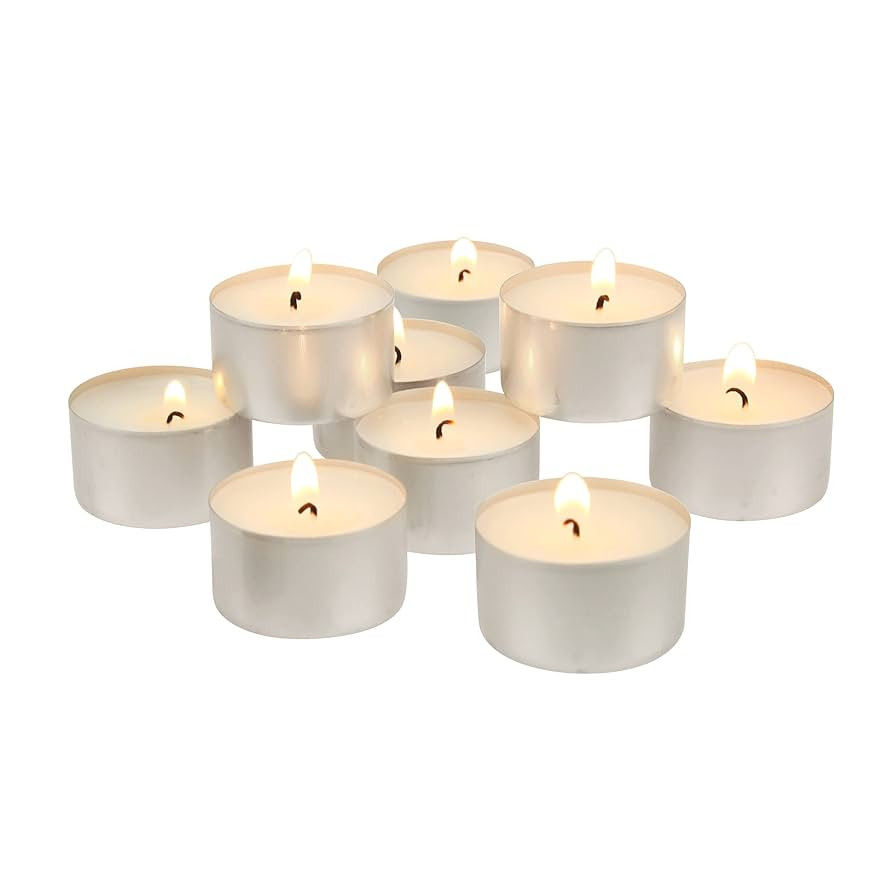 Stonebriar 50 Count White Unscented Smokeless Long Burning Tea Light Candles with 6-7 Hour Burn T... | Amazon (US)