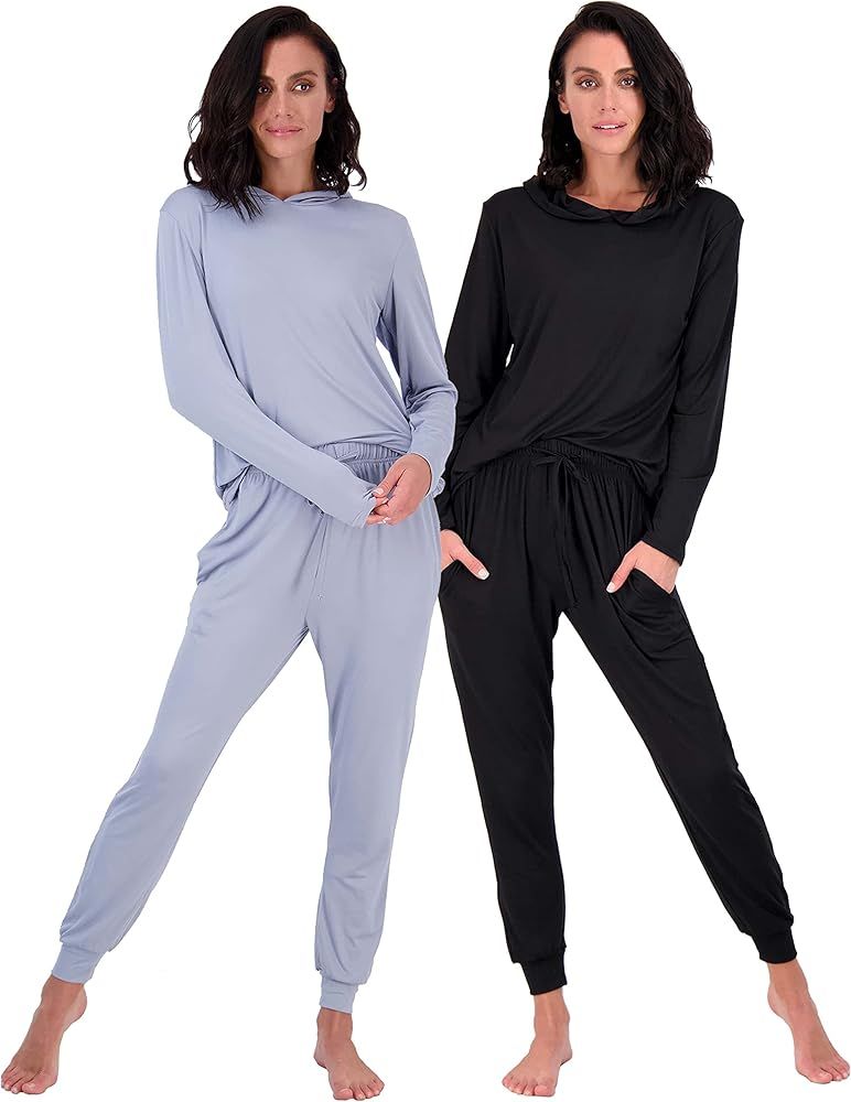 4 Piece: Women’s Long Sleeve Pullover Hoodie Sweatshirt & Jogger Pants Set- Soft Athletic Workout Lo | Amazon (US)