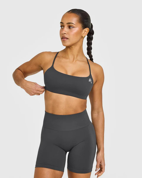 EasyLift\u2122 Strappy Sports Bra with White Logo 
 Coal | Oner Active (UK / US)