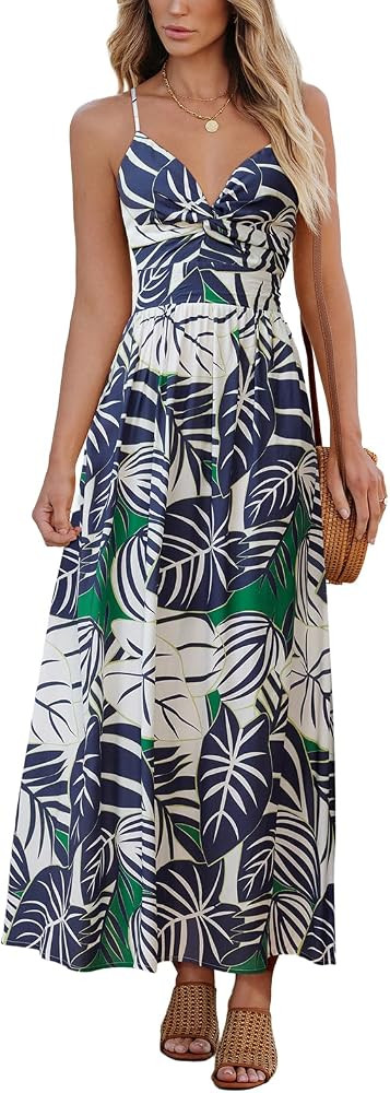 CUPSHE Women's Maxi Dresses Floral Twisted V Neck Sleeveless Formal Ruffled Casual Long Summer Dr... | Amazon (US)
