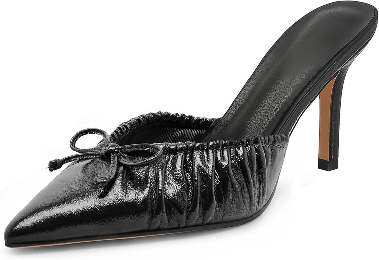 Kitten Heels for Women Bow Pointed Toe Heel Dressy Slip on Mules Trendy Sexy Stiletto Pumps Shoes | Amazon (US)