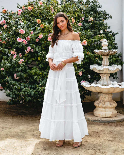 Letters To Romeo Tiered Off The Shoulder Maxi Dress - White | VICI