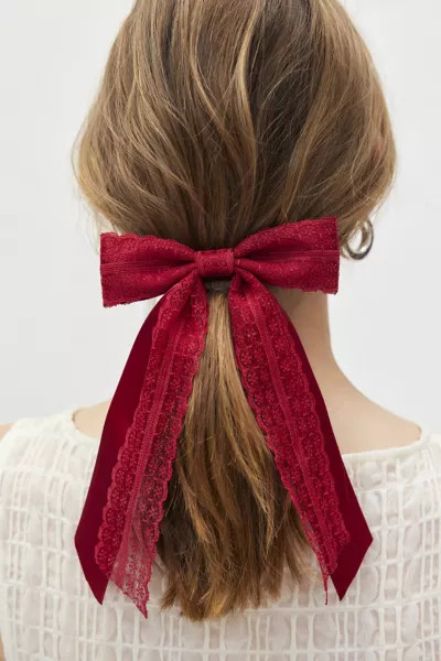 Dolly Satin Lace Hair Bow Barrette | Urban Outfitters (US and RoW)