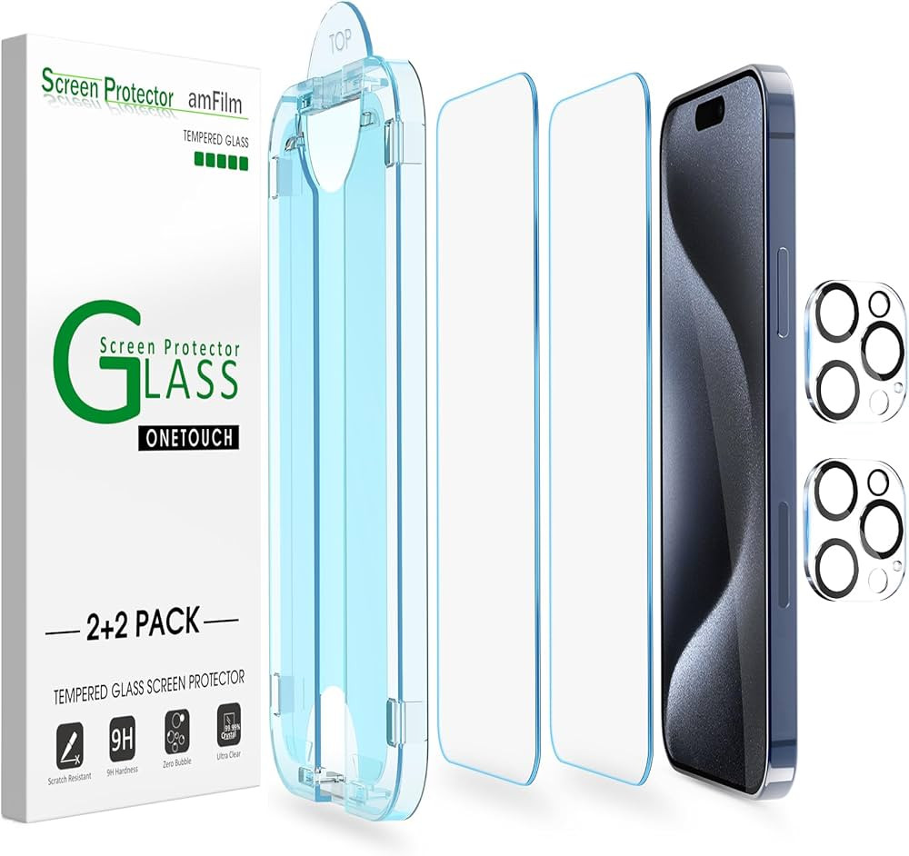 amFilm Easiest Installation OneTouch for iPhone 15 Pro Max Screen Protector [6.7 Inch] Tempered G... | Amazon (US)