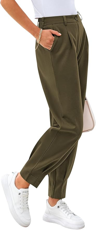 CFLONGE Women's Pants High Waisted Casual Office Trouser Ankle Length Work Pants for Women Lounge... | Amazon (US)