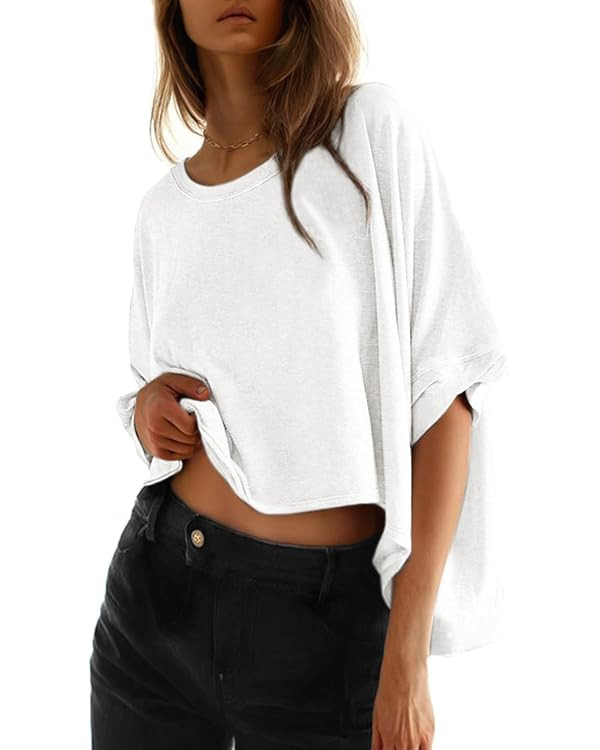 Dokotoo Summer Shirts 2025 Womens Solid T Shirts for Women Loose Oversized Tops Basic Tee | Amazon (US)