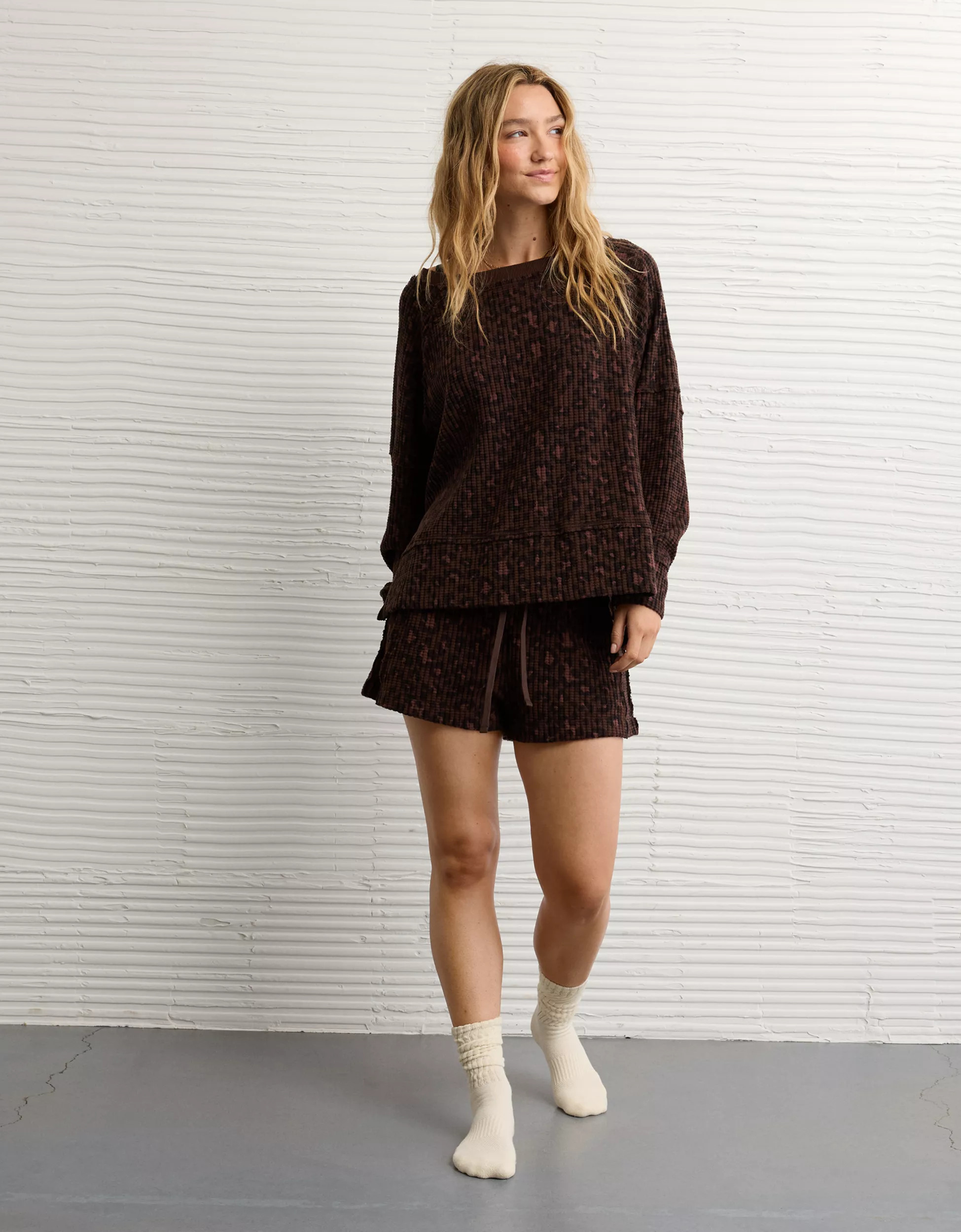 AE Big Hug Off-The-Shoulder Waffle Sweatshirt | American Eagle Outfitters (US & CA)