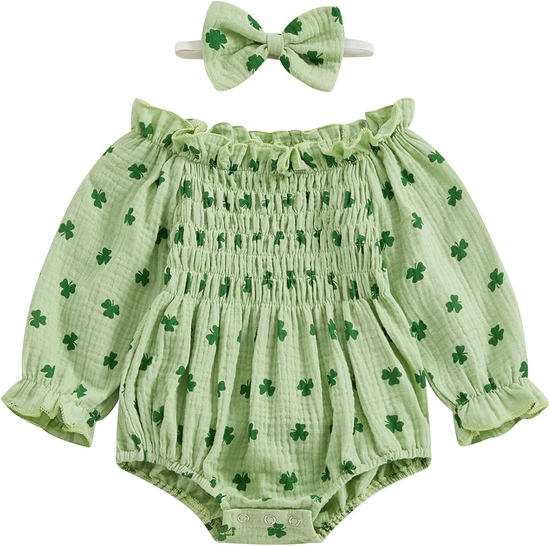 Newborn Baby Girl Outfit Cute Romper Long Sleeve Ruched Bodysuit Comfy Outfits Baby Girl Clothes | Amazon (US)