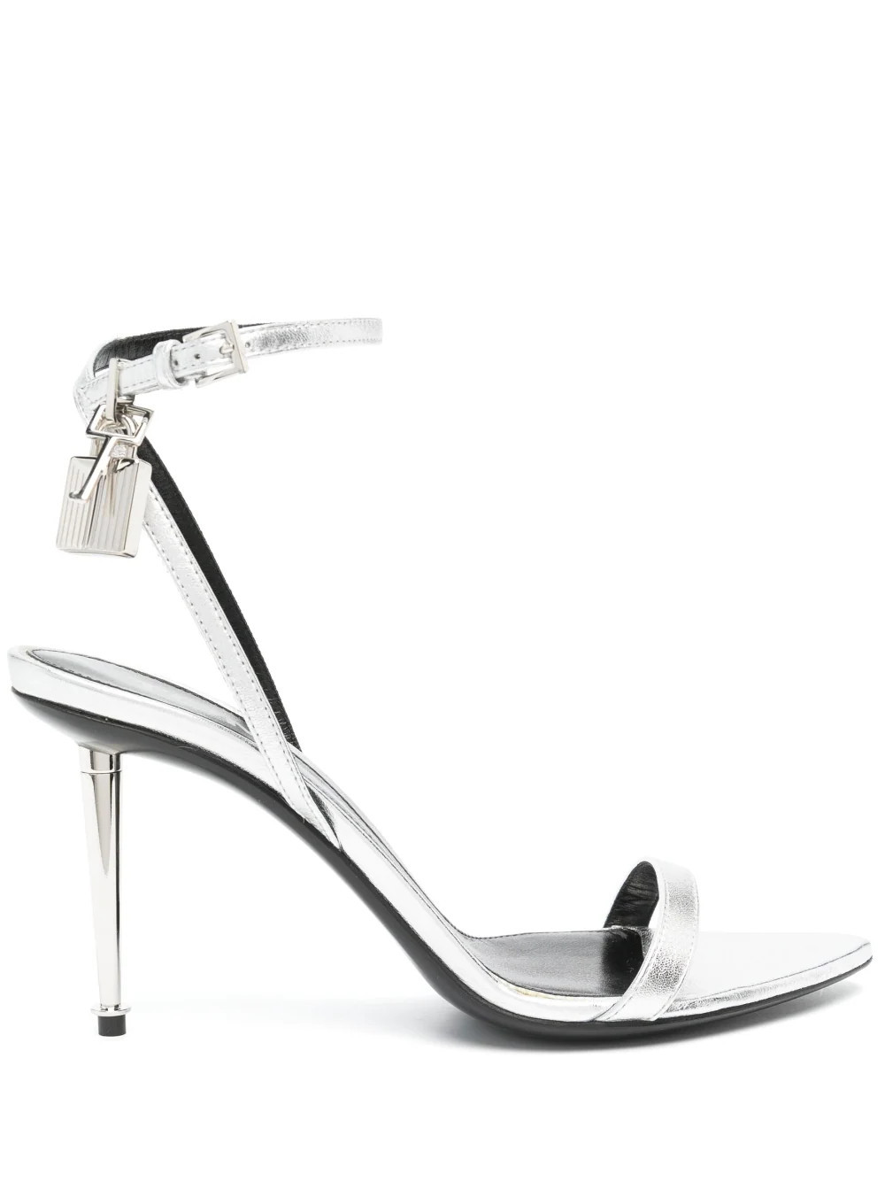 TOM FORD Padlock Pointy Naked 85mm leather sandals - Silver | Farfetch Global