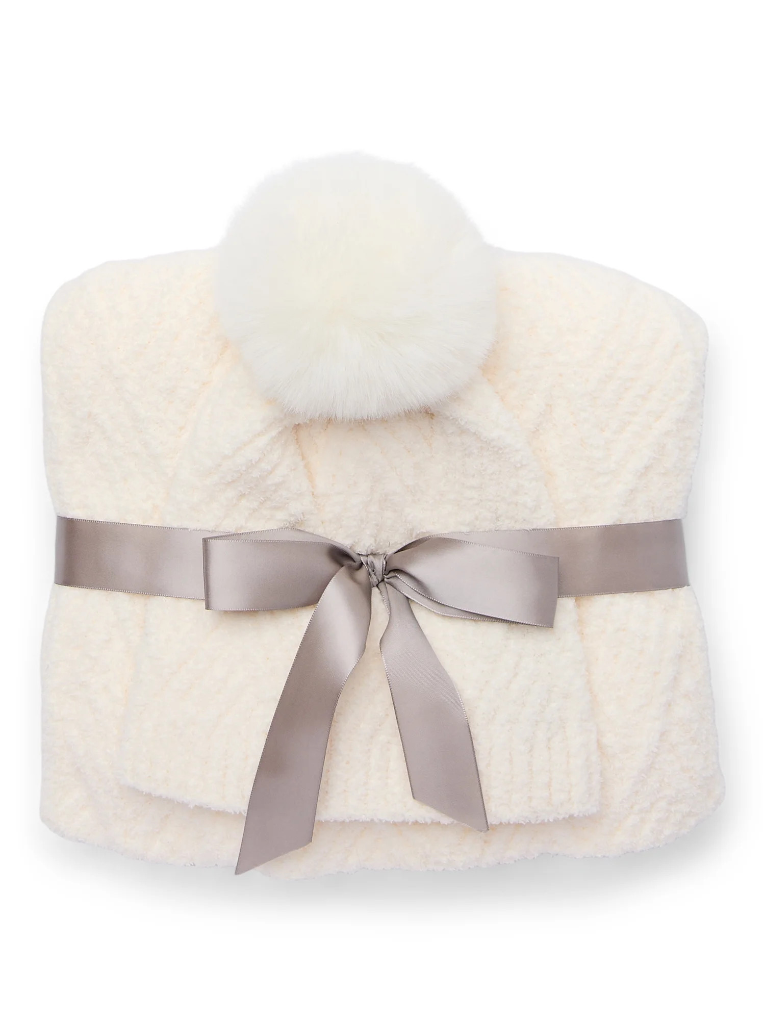 Time and Tru Women's Cozy Cross Beanie and Winter Scarf 2-Piece Gift Set, Winter White | Walmart (US)