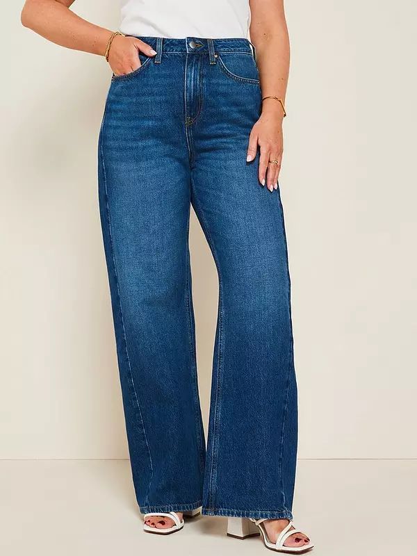 V by Very X Laura Byrnes Displaced Seam Wide Leg Jeans - Dark Wash Blue | Very (UK)