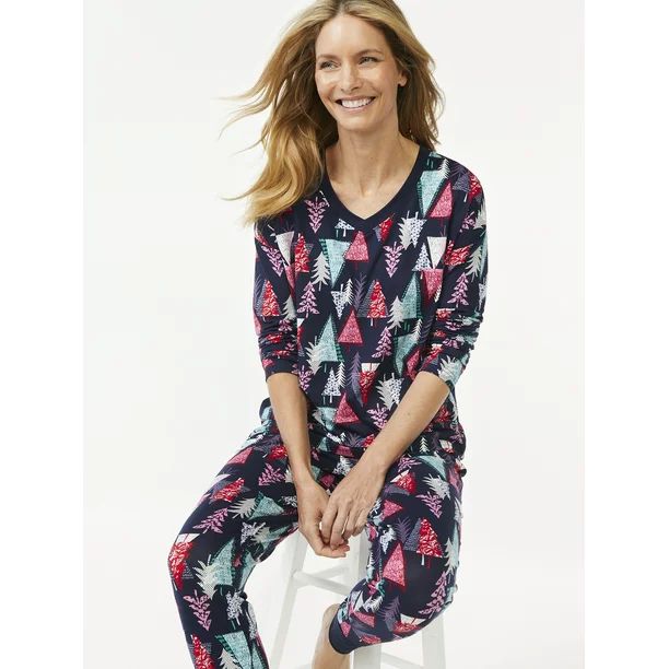 Joyspun Women's Long Sleeve Sleep Top and Jogger PJ Set, 2-Piece, Sizes up to 3X - Walmart.com | Walmart (US)