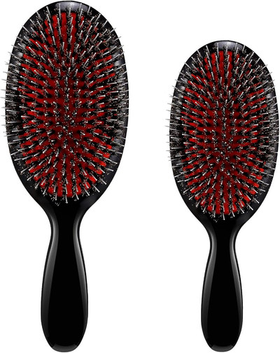 2 Pieces Boar Bristle Hair Brushes with Nylon Quill Boar Bristles Natural Bristles Hair Extension...
