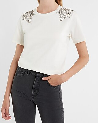 Jewel Embellished Crew Neck Tee | Express