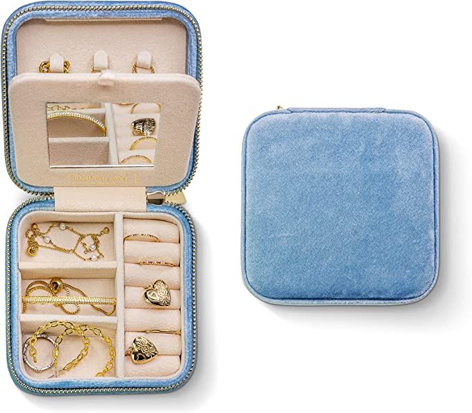 Plush Velvet Travel Jewelry Box Organizer | Travel Jewelry Case, Jewelry Travel Organizer | Small... | Amazon (US)