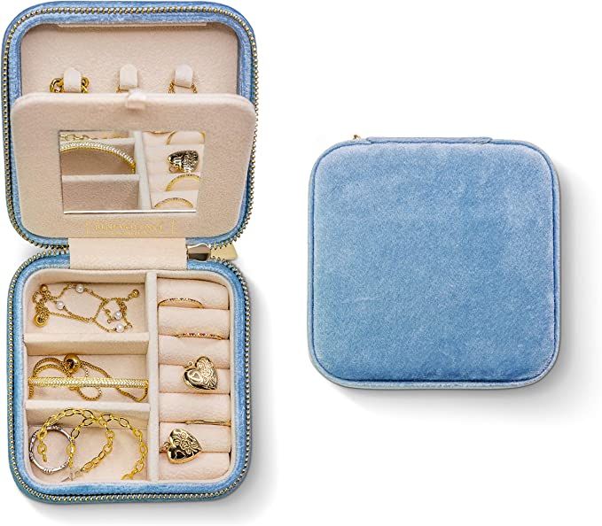 Plush Velvet Travel Jewelry Box Organizer | Travel Jewelry Organizer Box, Travel Jewelry Case | S... | Amazon (US)