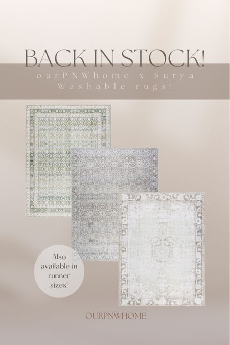 BACK IN STOCK!! Larger sizes of the Rainer collection of my rug line with Surya, Our PNW Home x Surya, are back! 

Washable area rugs, large area rugs, rubber rugs, green area rug, blue area rug, grey area rug, gray area rugs, modern traditional home, Amazon home, light rugs, dark rugs

#LTKhome #LTKstyletip #LTKSeasonal