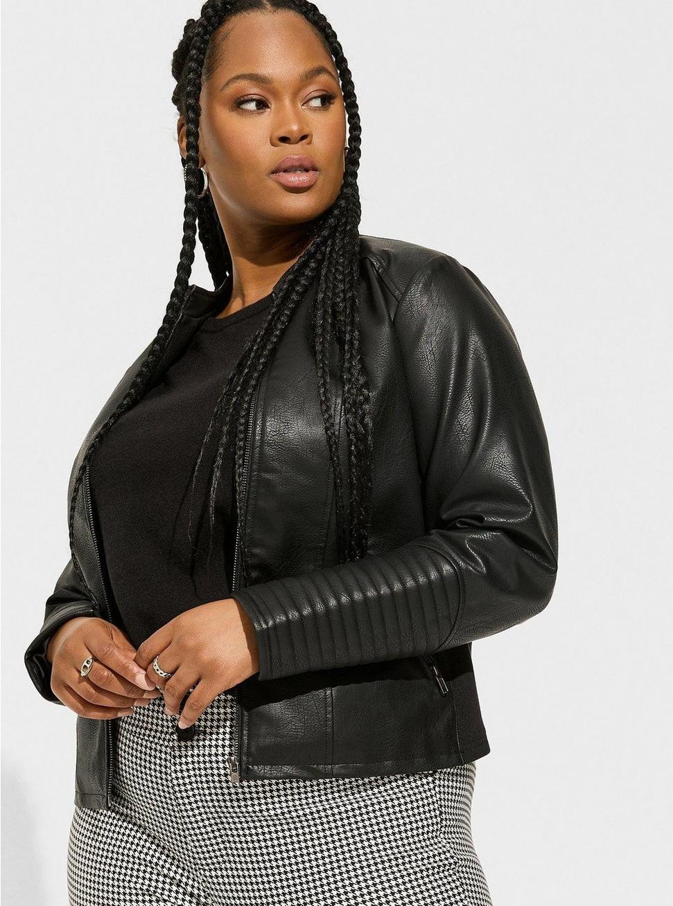 Faux Leather Collarless Moto Jacket | Torrid (US & Canada)
