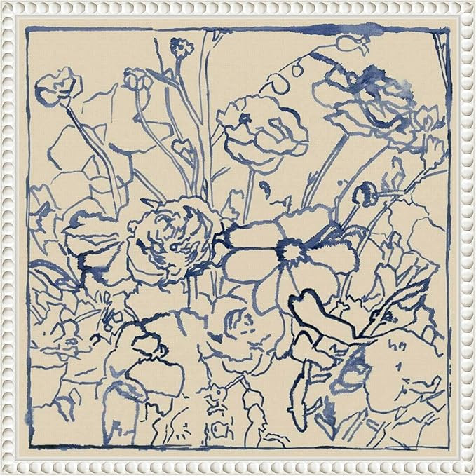 Amanti Art Framed Canvas Wall Art 16x16 Indigo Floral Sketch II by Megan Meagher, Framed Wall Art... | Amazon (US)