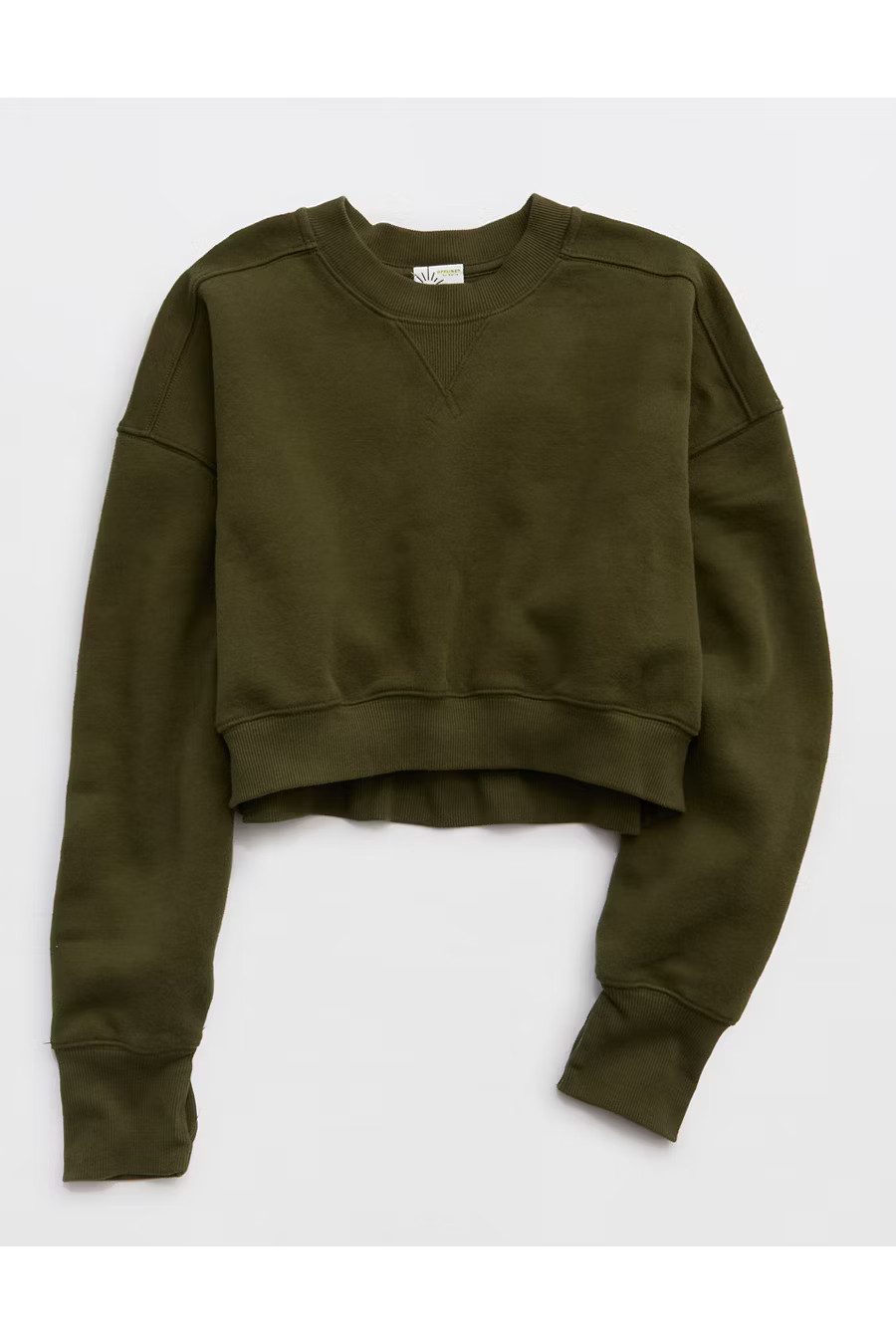OFFLINE By Aerie Cloud Fleece Cropped Crewneck Sweatshirt Women's Military Green L | American Eagle Outfitters (US & CA)