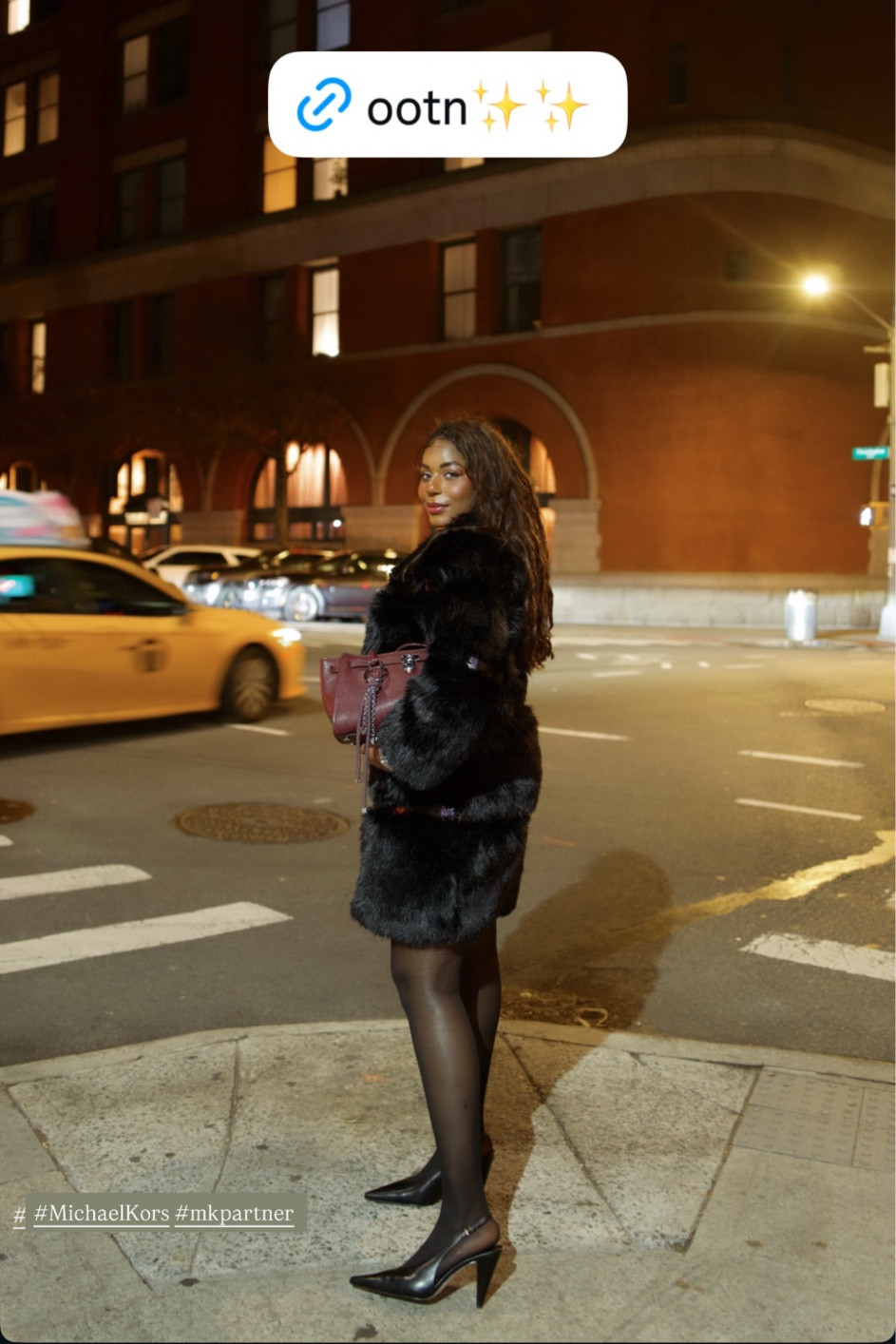 Holiday OOTN! Wearing a statement faux fur coat, sheer black mesh top, faux leather mini skirt, sheer tights, black heels and a gorgeous burgundy handbag from Michael Kors. I’m obsessed with this winter holiday party outfit. Linking all the pieces below for you to shop! .. For more links to christmas tree decor, vanity finds, hostess gifts, winter outfit ideas, follow me on LTK! ✨

#LTKgrwm #LTKHoliday #LTKootd
