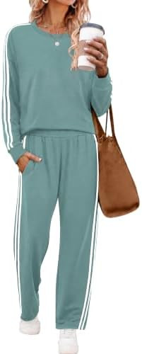 Sampeel 2 Piece Outfits for Women Pajamas Color Block Set Cozy Sweatsuits Sets | Amazon (US)
