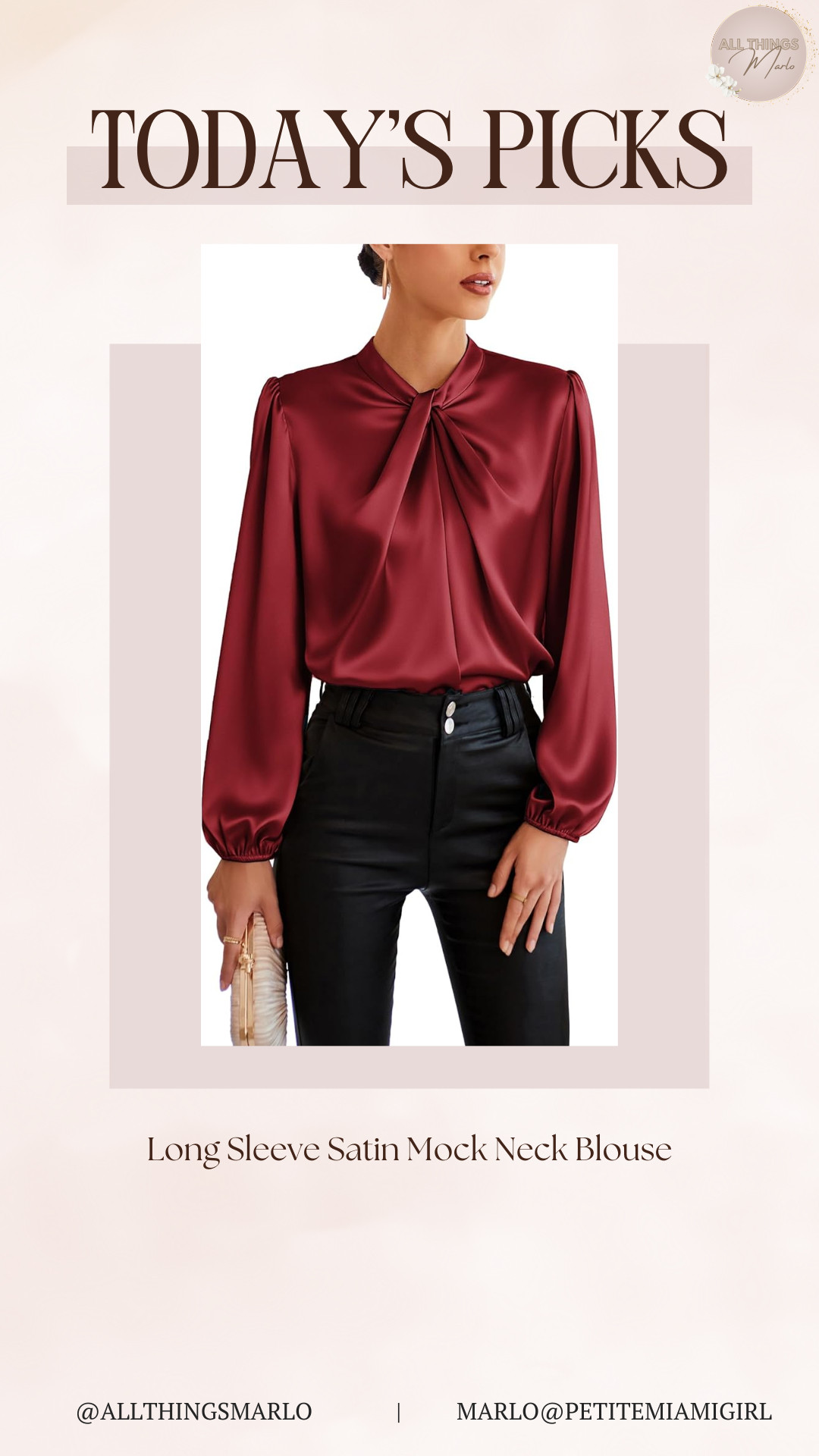 Long Sleeve Satin Mock Neck Blouse 

 #LTKHoliday #LTKSeasonal #LTKStyleTip