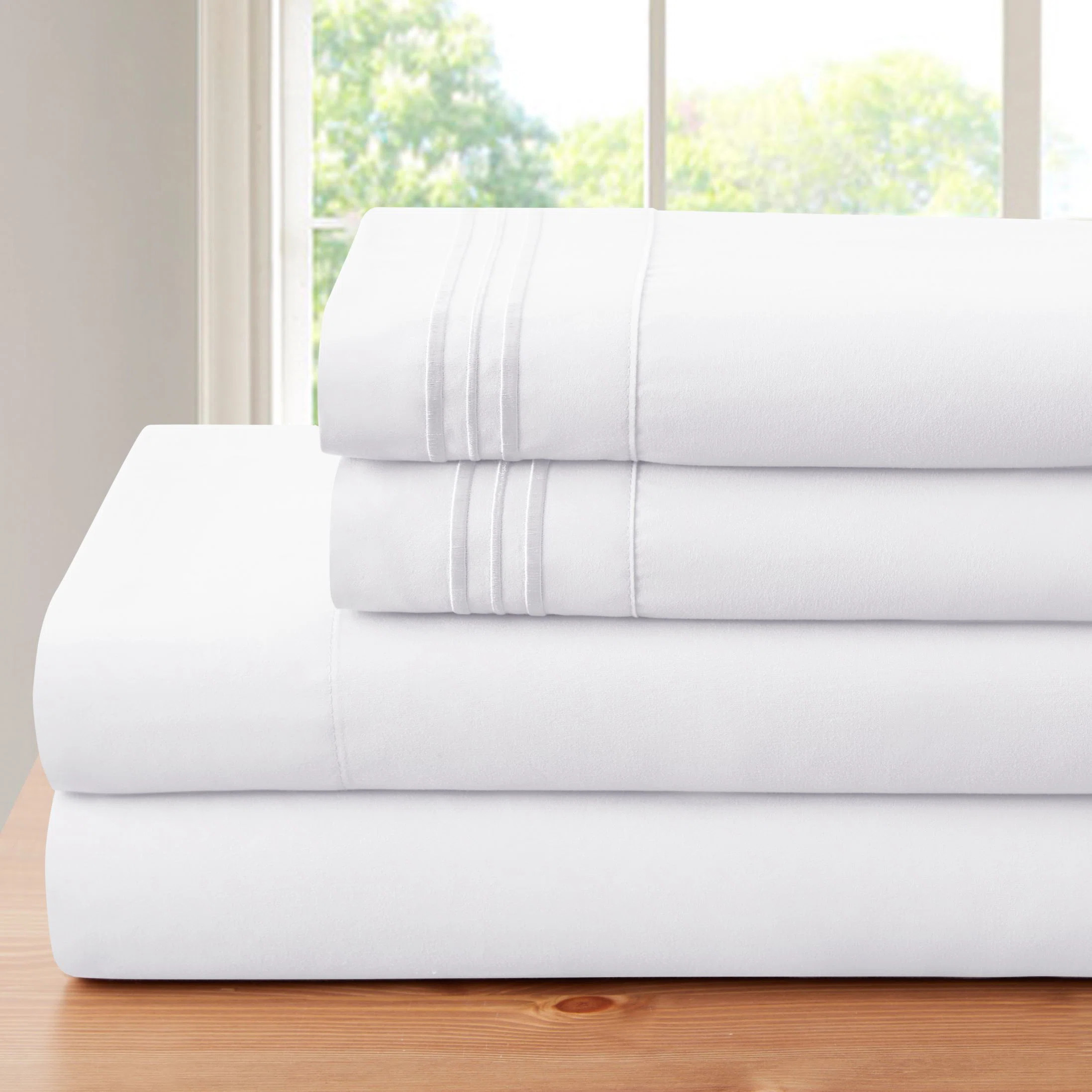 Bamboo 1800 Thread Count 3 Line Embroidered Deep Pocket Sheet Set (4pc) | Wayfair North America
