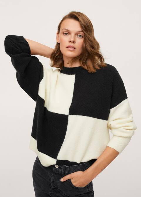 Checks knitted sweater | MANGO (US)