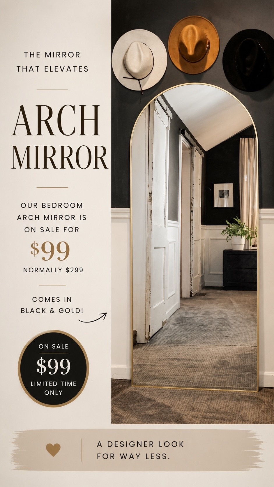 Rustic Modern Arch Mirror Under $150

One of my most asked-about mirrors and it finally dropped in price again. This oversized arch mirror gives that designer look for way less and instantly makes a space feel brighter, taller, and more elevated. I love that it comes in both black and gold depending on your style. Perfect for bedrooms, entryways, or leaning against a wall for that high-end layered look.

#LTKHome #LTKSaleAlert