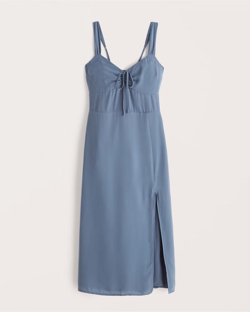 Abercrombie & Fitch Women's Cinch-Front Midi Dress in Blue - Size XS | Abercrombie & Fitch (US)
