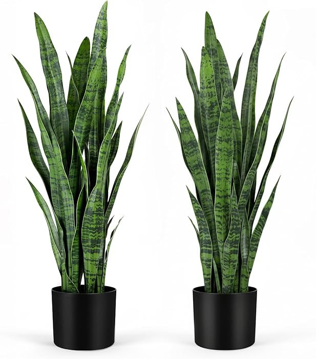 3ft 2-Pack Artificial Snake Plant - Thick Lifelike Leaves, Faux Silk Sansevieria for Indoor Home ... | Amazon (US)