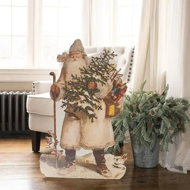 Santa With Tree Vintage Inspired Dummy Board | Antique Farm House