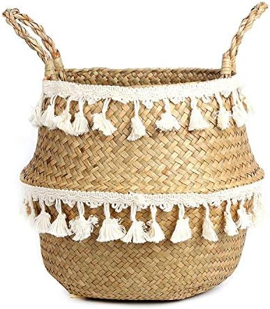 BlueMake Tassel Macrame Woven Seagrass Belly Basket for Storage, Decoration, Laundry, Picnic, Pla... | Amazon (US)
