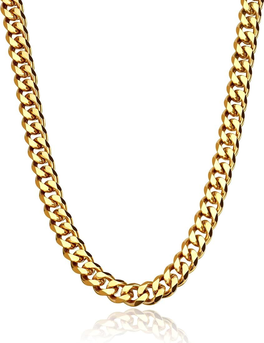 AILPIWE Cuban Link Chain Necklace for Men, 18K Gold Plated Chain for Men Women, Diamond-Cut Miami... | Amazon (US)